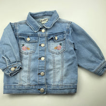 Load image into Gallery viewer, Girls Breakers, embroidered stretch denim jacket, small mark on back, FUC, size 3,  