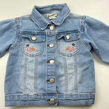 Load image into Gallery viewer, Girls Breakers, embroidered stretch denim jacket, small mark on back, FUC, size 3,  