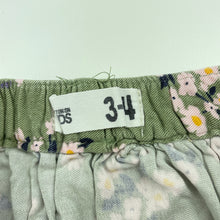 Load image into Gallery viewer, Girls Cotton On, khaki foral skirt, elasticated, purple marks on back, FUC, size 3-4,  