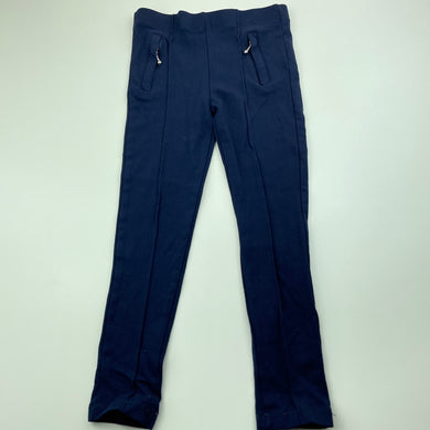 Girls Bardot Junior, navy stretchy pants, elasticated, Inside leg: 40.5cm, GUC, size 4,  