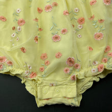 Load image into Gallery viewer, Girls embroidered, yellow romper, labels removed, EUC, size 0,  