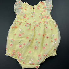 Load image into Gallery viewer, Girls embroidered, yellow romper, labels removed, EUC, size 0,  