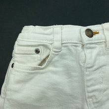 Load image into Gallery viewer, unisex Zara, white stretch denim shorts, adjustable, EUC, size 0,  