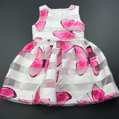 Girls Blue Sky, lined lightweight party dress, butterflies, EUC, size 1, L: 47cm