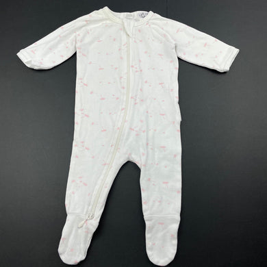 Girls purebaby, organic cotton zip coverall / romper, FUC, size 0000,  