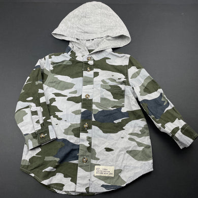 Boys Dymples, camo print long sleeve hooded shirt, EUC, size 1,  