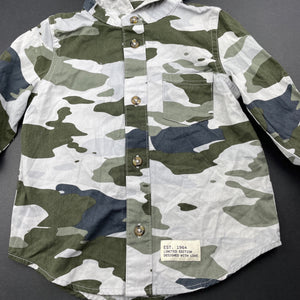 Boys Dymples, camo print long sleeve hooded shirt, EUC, size 1,  