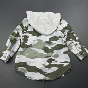 Boys Dymples, camo print long sleeve hooded shirt, EUC, size 1,  