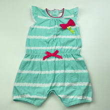 Load image into Gallery viewer, Girls Petit Lem, aqua stripe romper / playsuit, FUC, size 0,  