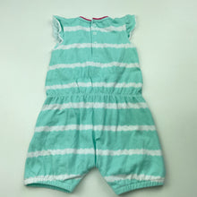Load image into Gallery viewer, Girls Petit Lem, aqua stripe romper / playsuit, FUC, size 0,  