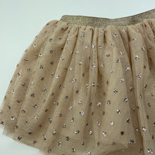 Load image into Gallery viewer, Girls H&amp;M, lined gold tulle party skirt, elasticated, L: 27cm, EUC, size 3,  