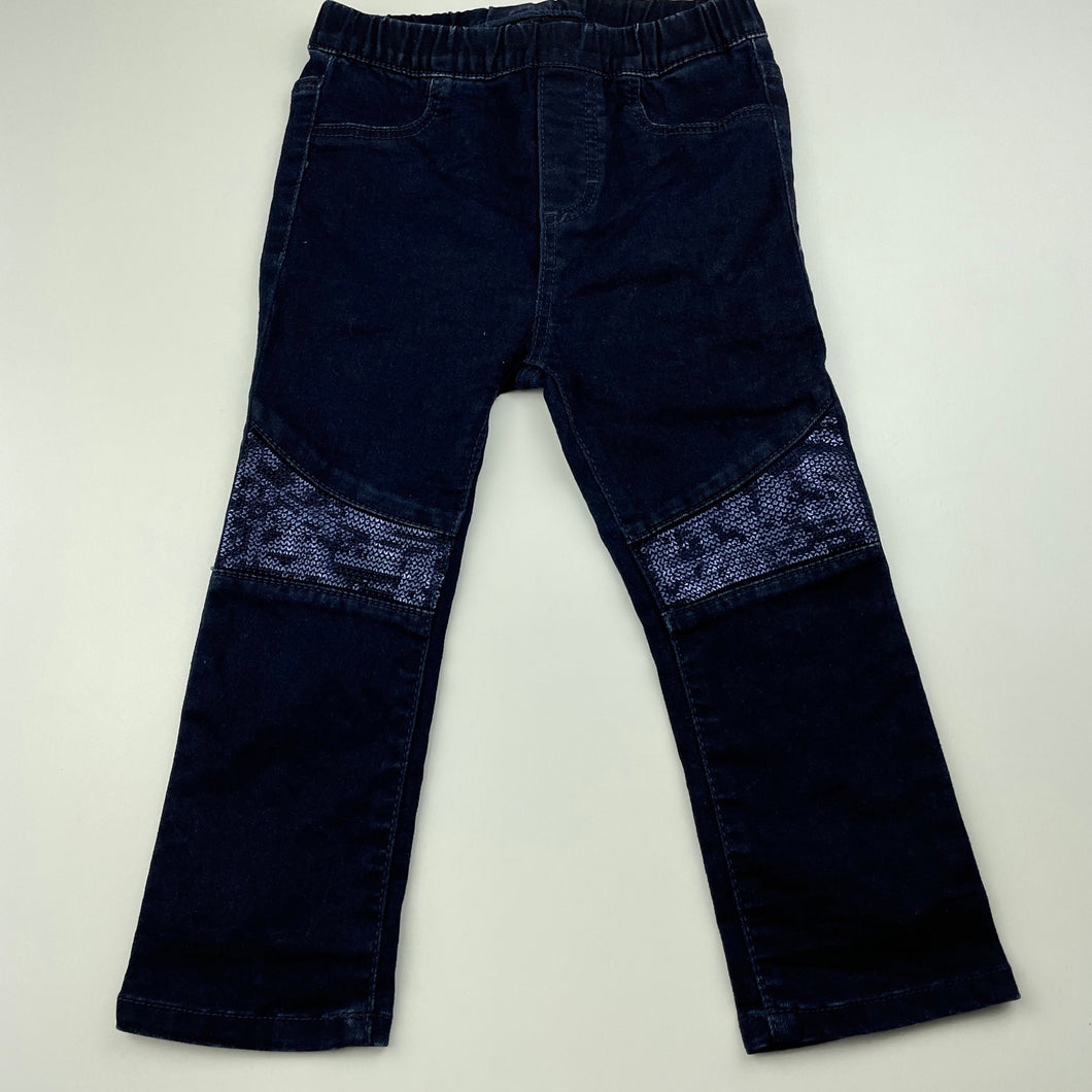 Girls H&M, lightweight stretch denim pants, elasticated, Inside leg: 30.5cm, EUC, size 2,  
