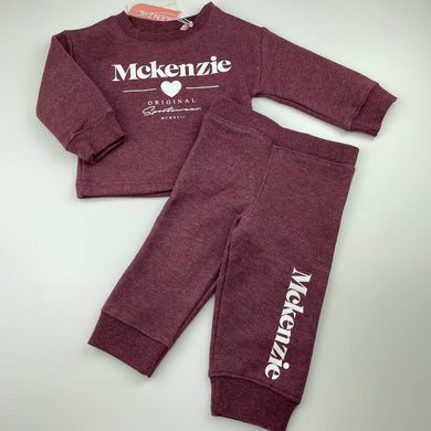 Girls McKenzie, burgundy fleece lined track top & bottoms, elasticated, NEW, size 0,  