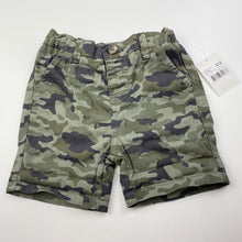 Load image into Gallery viewer, Boys Dymples, khaki camo print cotton shorts, adjustable, NEW, size 1,  