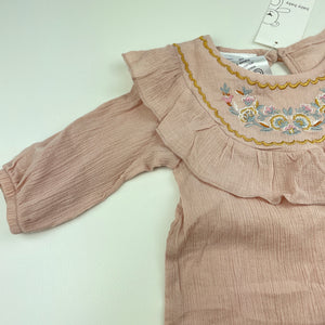 Girls Baby Baby, embroidered lightweight crinkle cotton romper, NEW, size 00,  