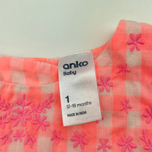 Girls Anko, embroidered lightweight checked top, GUC, size 1,  