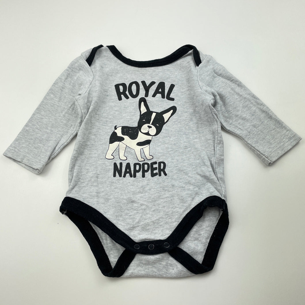 Boys Baby Berry, grey cotton bodysuit / romper, dog, GUC, size 0,  