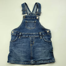 Load image into Gallery viewer, Girls JoJo Maman Bebe, stretch denim overalls dress / pinafore, GUC, size 1, L: 44cm
