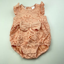 Load image into Gallery viewer, Girls Dymples, lined floral lace romper, EUC, size 000,  