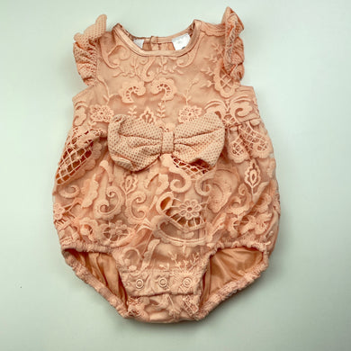 Girls Dymples, lined floral lace romper, EUC, size 000,  