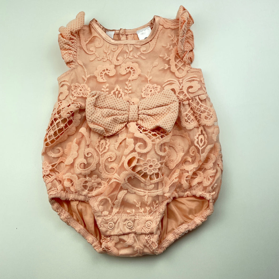 Girls Dymples, lined floral lace romper, EUC, size 000,  