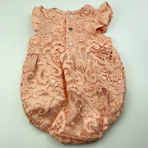 Girls Dymples, lined floral lace romper, EUC, size 000,  