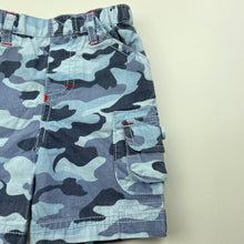 Load image into Gallery viewer, Boys M &amp; Co Baby, blue camo print cotton shorts, elasticated, GUC, size 000,  