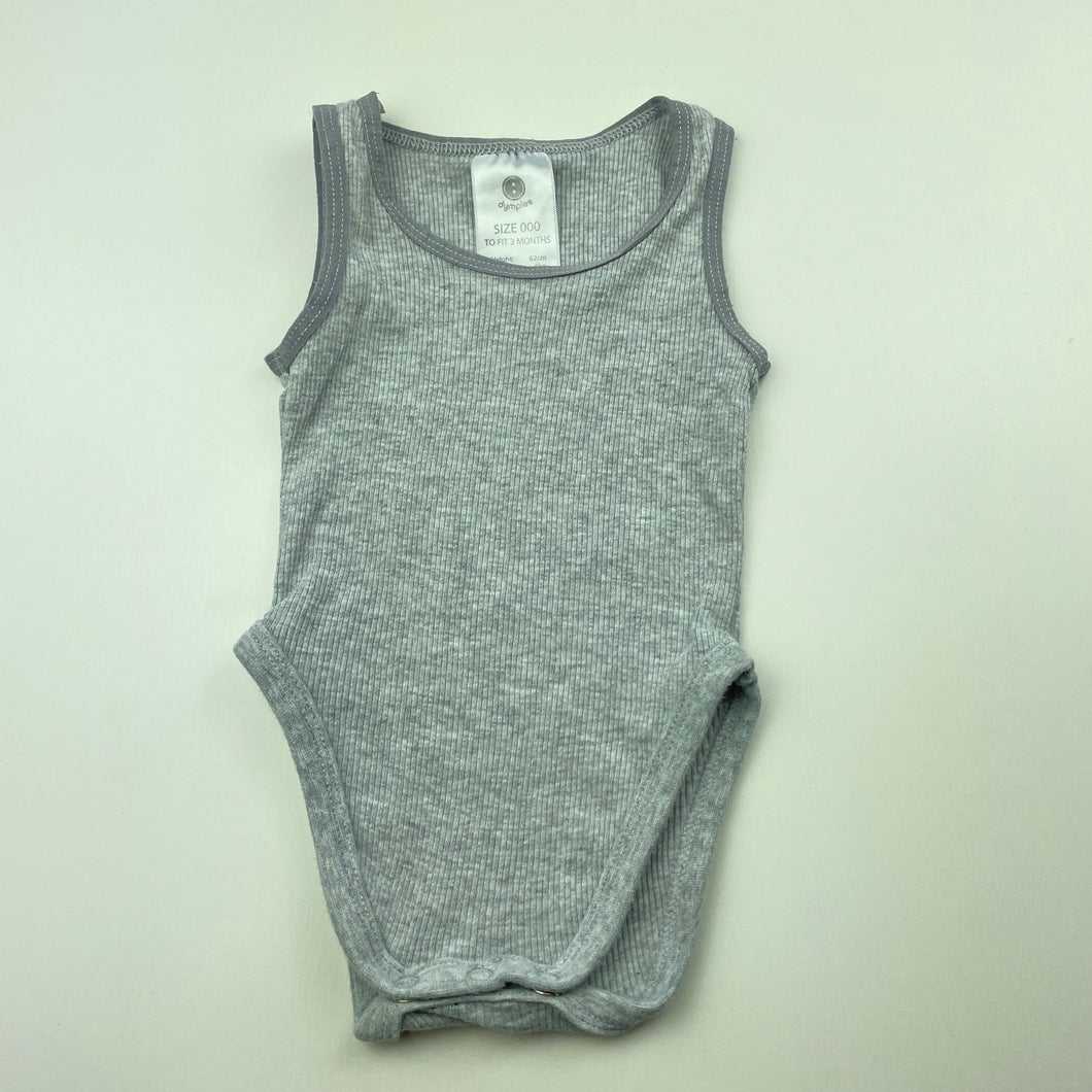 unisex Dymples, grey ribbed cotton singletsuit, GUC, size 000,  