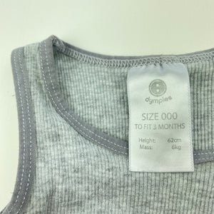 unisex Dymples, grey ribbed cotton singletsuit, GUC, size 000,  