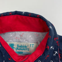 Load image into Gallery viewer, Boys Bubble Gummers, navy cotton long sleeve shirt, anchors, GUC, size 1,  