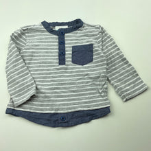 Load image into Gallery viewer, Boys Topomini, grey stripe long sleeve henley top, GUC, size 0,  