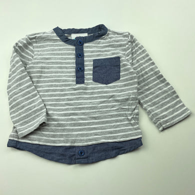 Boys Topomini, grey stripe long sleeve henley top, GUC, size 0,  