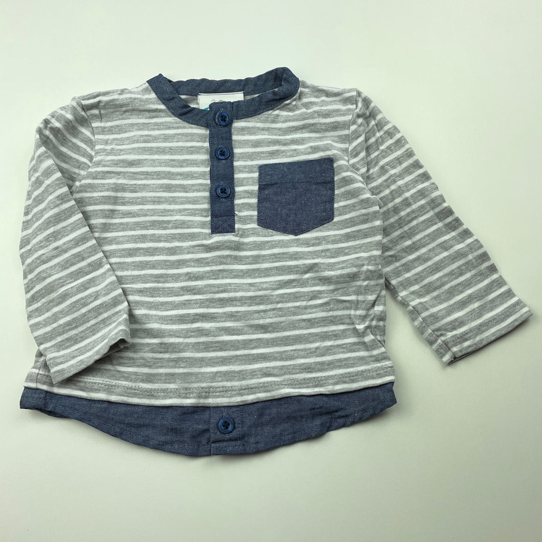 Boys Topomini, grey stripe long sleeve henley top, GUC, size 0,  