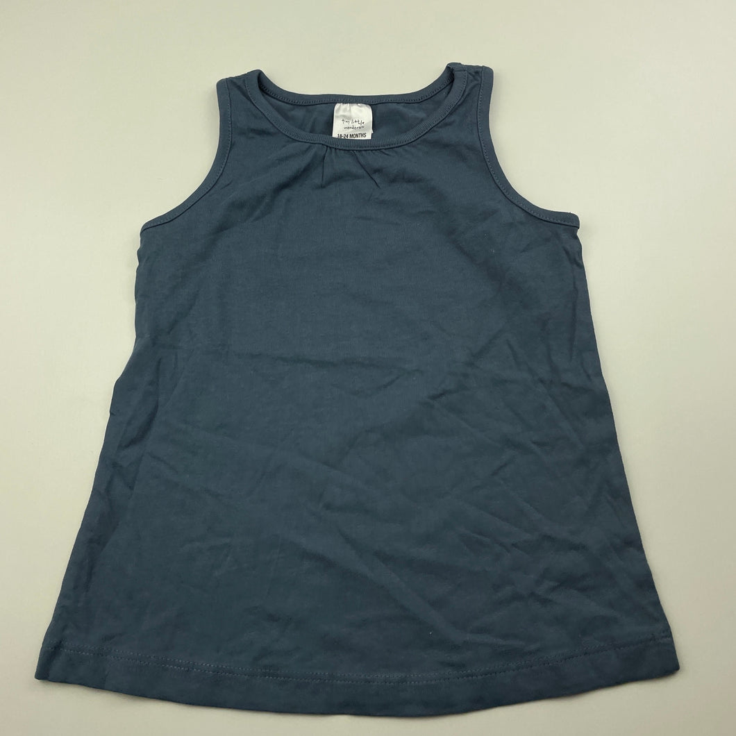 Girls Tiny Little Wonders, blue cotton singlet / tank top, EUC, size 2,  