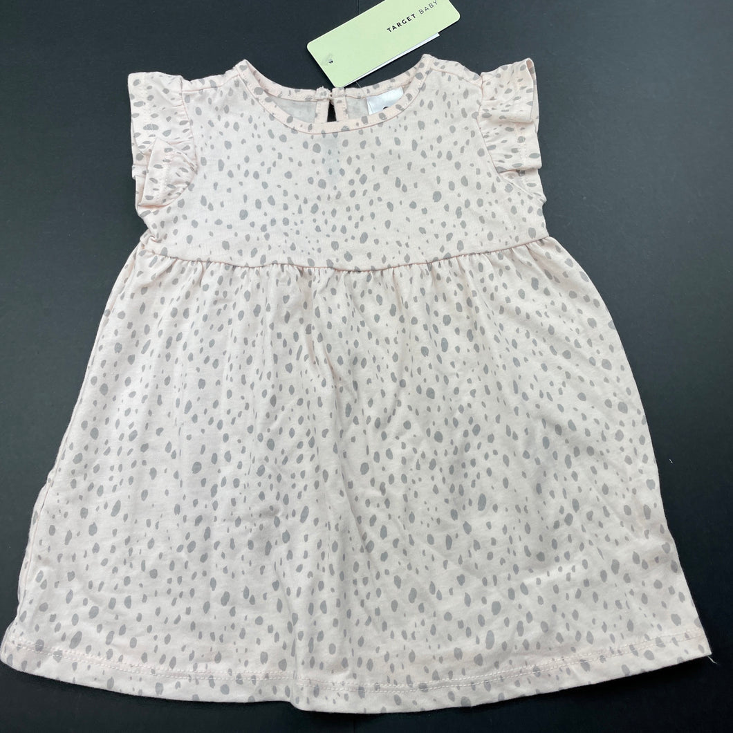 Girls Target, pink & grey cotton casual dress, NEW, size 00, L: 37cm