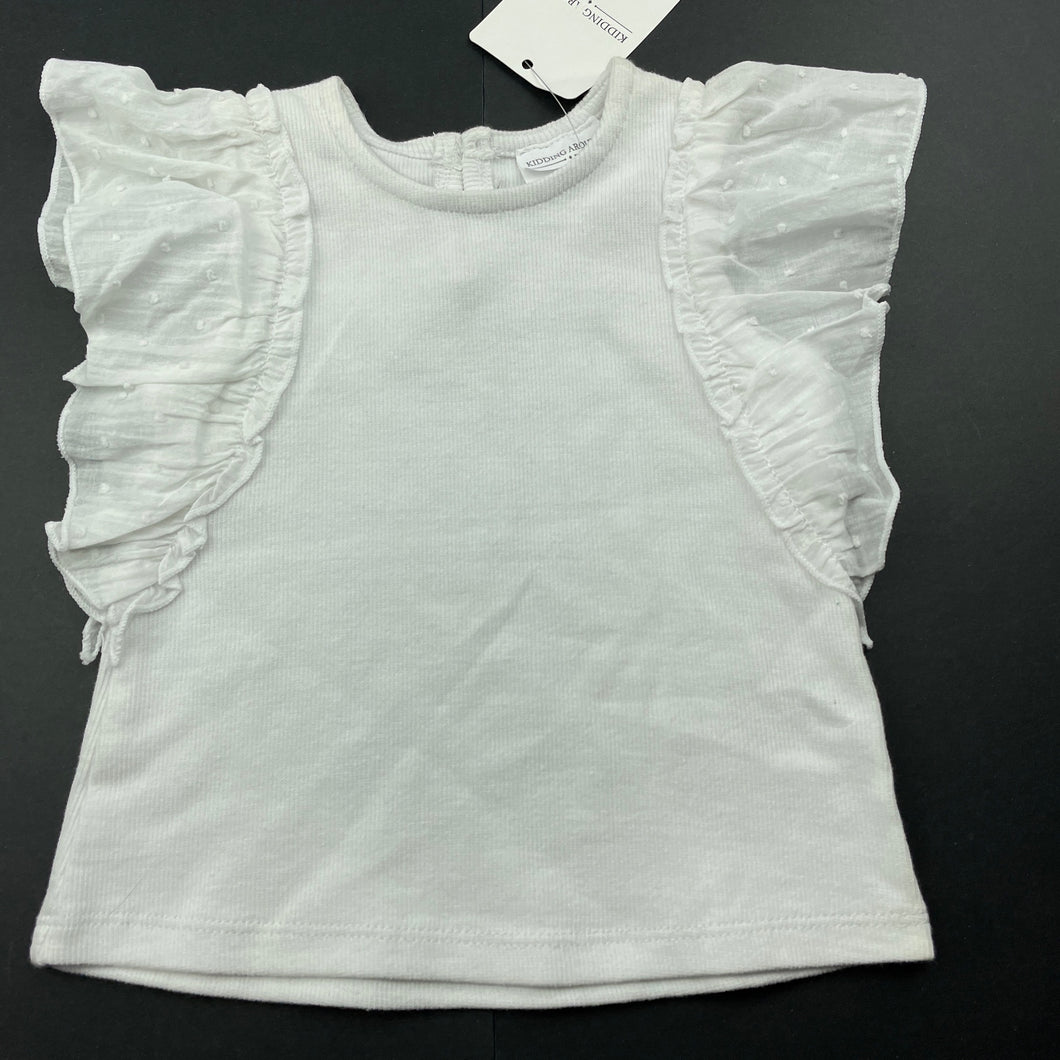 Girls Kidding Around, white stretchy ruffle t-shirt / top, NEW, size 00,  
