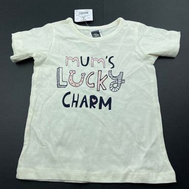 Girls Kids & Co, cream cotton t-shirt / top, NEW, size 2,  