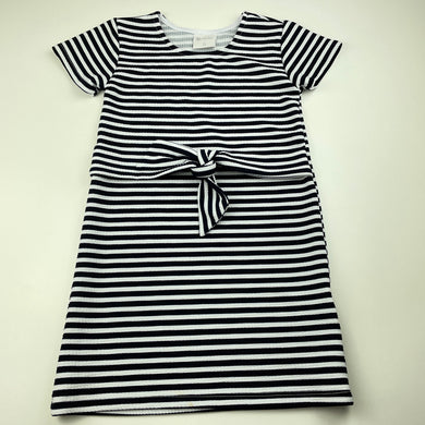Girls B Collection, navy & white stripe casual dress, FUC, size 5, L: 56cm