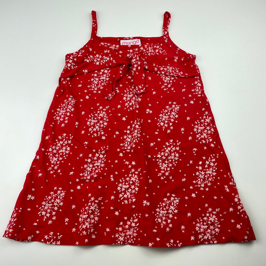 Girls Mango, red floral cotton summer dress, EUC, size 2, L: 47cm