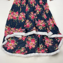 Load image into Gallery viewer, Girls navy, lightweight floral cotton hi-lo dress, armpit to armpit: 31cm, GUC, size 5-6, L: 61cm at front
