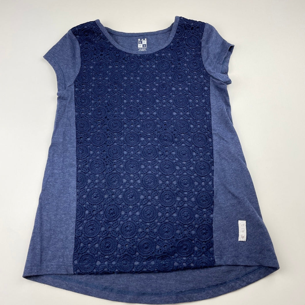 Girls Max Studio, blue marle t-shirt / top, lace detail, EUC, size 6,  