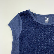 Load image into Gallery viewer, Girls Max Studio, blue marle t-shirt / top, lace detail, EUC, size 6,  