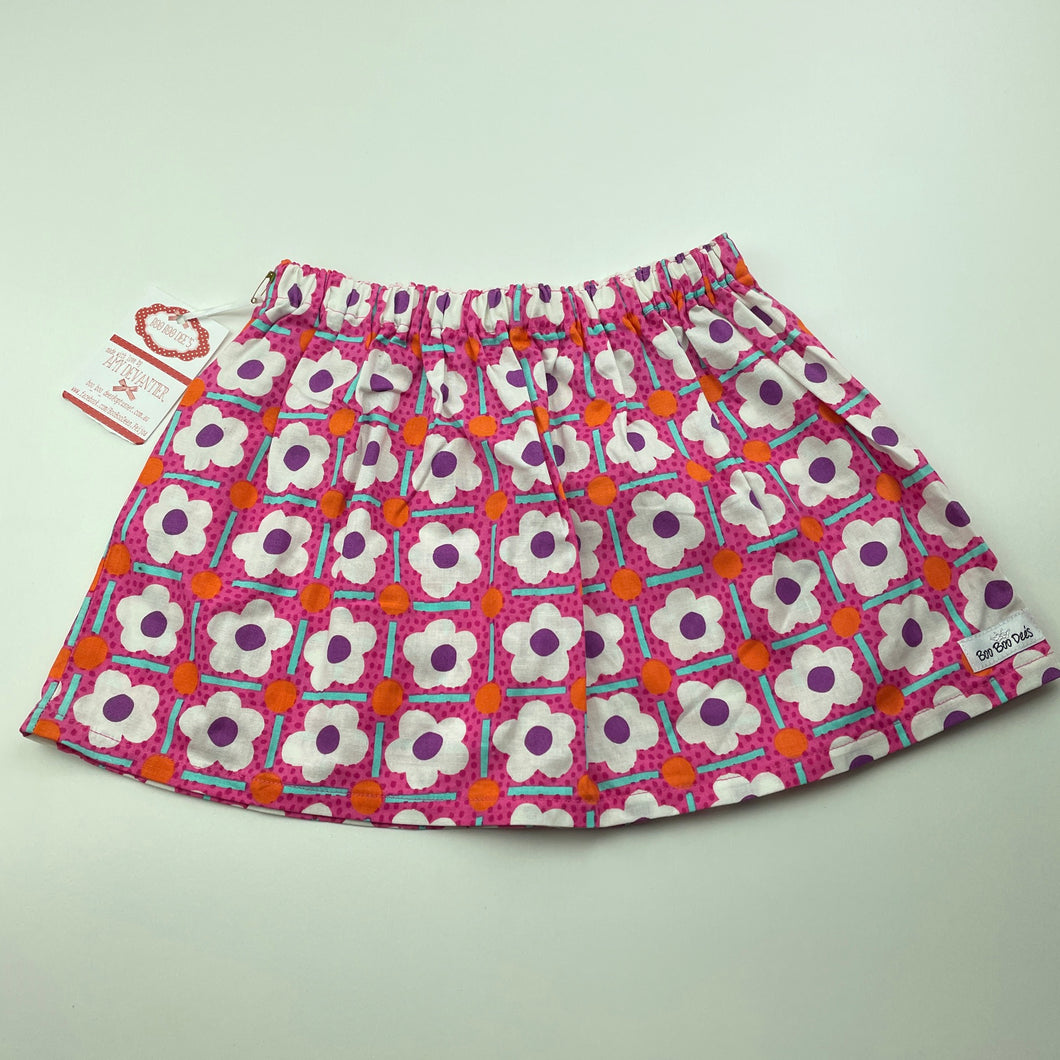 Girls Boo Boo Dees, colourful floral cotton skirt, elasticated, L: 25.5cm, NEW, size 2,  