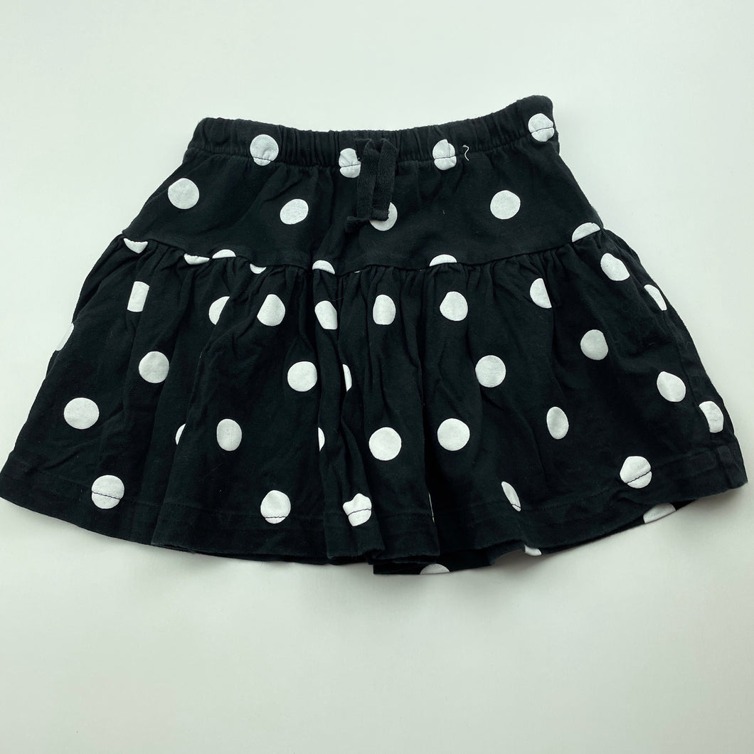 Girls Cotton On, black & white spot cotton skirt, elasticated, L: 27cm, GUC, size 5,  