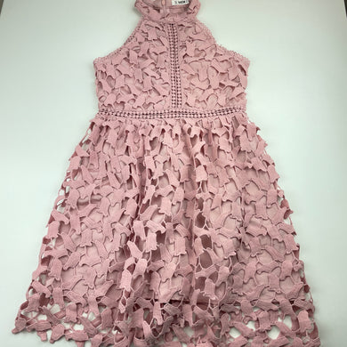 Girls SHEIN, lined pink lace party dress, GUC, size 9, L: 75cm
