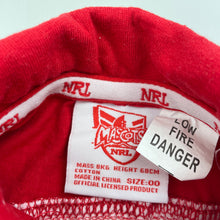 Load image into Gallery viewer, unisex NRL Mascots, St George Dragons cotton bodysuit / romper, EUC, size 00,  