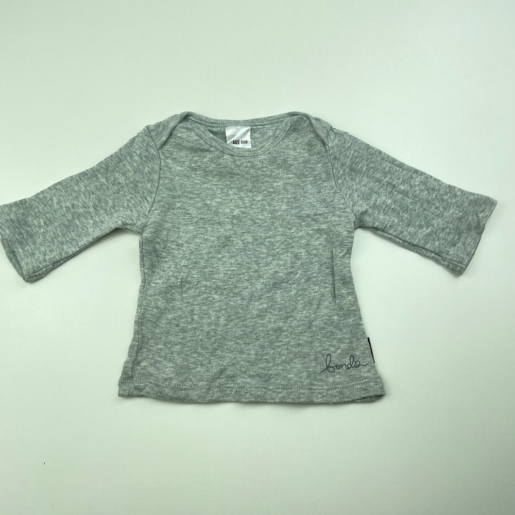 unisex Bonds, grey cotton long sleeve top, GUC, size 000,  
