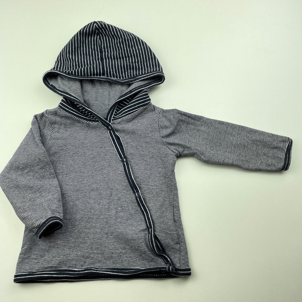 unisex Cotton On, navy stripe stretchy long sleeve hooded top, GUC, size 0000,  