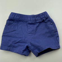 Load image into Gallery viewer, unisex TheKidStore, blue stretch cotton shorts, elasticated, FUC, size 000,  