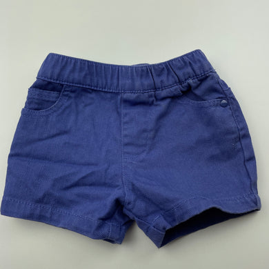 unisex TheKidStore, blue stretch cotton shorts, elasticated, FUC, size 000,  